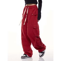 Red Wide-Leg Jazz Dance Cargo Pants  Material: 100%Cotton  Size: M, L, XL, 2XL Color: Black, Gray, Wine Red Waist Type: Mid-High Waist  Season: Spring, Fall, Winter   Occasion: Leisure, Outdoor, Daily, Vacation, Fall Outfits Dance And Marvel Clothing, Red Baggy Hip Hop Pants, Red Cotton Pants With Cargo Pockets, Red Cotton Cargo Pants, Red Cotton Streetwear Pants, Red Cotton Bottoms With Side Pockets, Red Cotton Pants For Streetwear, Red Baggy Cargo Pants With Pockets, Red Sweatpants With Pockets For Fall