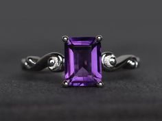 Welcome to my shop, you can find many beautiful gemstone jewelry here, and you also can ask for customized service. Main Stone: 6*8 mm emerald cut natural amethyst Accent Stones: czMetal: 925 sterling silver plated with rhodium. I also can provide metal options such as 14k solid yellow/white/rose goldSetting: prong setting More rings please go to my shop home: https://www.etsy.com/shop/XCjewelryStudio?ref=hdr_shop_menuIt's a perfect gift for who born in February(birthstone),it's quite comfortabl Emerald Cut Amethyst Birthstone Jewelry, Elegant Emerald-cut Amethyst Birthstone Ring, Elegant Emerald Cut Amethyst Birthstone Ring, Elegant Emerald Cut Purple Jewelry, Elegant Purple Emerald Cut Jewelry, Purple Emerald Cut Birthstone Ring Gift, Purple Emerald Cut Solitaire Jewelry, Emerald Cut Purple Ring Gift, Emerald Cut Purple Gemstone Jewelry