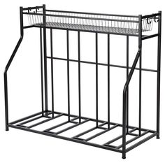 a metal rack with two baskets on it