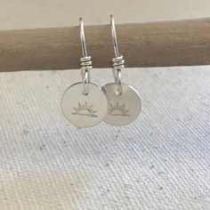 Simple Hand Stamped Ocean Sunset Dangle Earrings in Sterling Silver or 14K Gold Filled Sterling Silver Earrings For Everyday Summer Wear, Personalized Sterling Silver Earrings For Everyday, Simple Sunset, Sunset Earrings, Ocean Sunsets, Disk Earrings, Earrings Beach, Beach Earrings, Ocean Jewelry