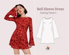 the bell sleeve dress sewing pattern is shown