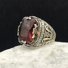 Turkish Red Ruby Stone Limited Edition Ring - Boutique Spiritual Turkish Rings, Multi Dress, Custom Size Dresses, Ruby Stone, Men's Beauty, Ruby Ring, Handmade Design, Handmade Ring, Ruby