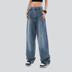 Introducing our 2023 Spring-Summer Collection ââ‚?vintage blue women's baggy jeans! Combining classic fashion with contemporary design. these jeans are the ideal way to express your style. Whether you're looking for a casual weekend-ready look or something to dress up your everyday wardrobe. these jeans are sure to turn heads.Why You'll Love ThemMade with premium-quality denim. these jeans are designed to last. The high-waisted and baggy fit adds a touch of retro charm to any ensemble. while the Women Baggy Jeans, Blue Baggy Jeans, Jean Jacket Patches, Street Trends, Street Style Trends, Loose Jeans, Love Vintage, Current Fashion Trends, Jeans Online