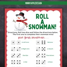 a snowman roll a snowman game with dices on the front and back