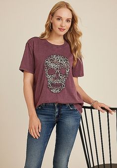 Leopard Skull Oversized Fit Graphic Tee | maurices New Jeans Top, Leopard Skull, Adaptive Clothing, Skirt Crop, Dream Outfits, Easy Stretches, Curvy Jeans, Short Sleeve Tunic, List Style