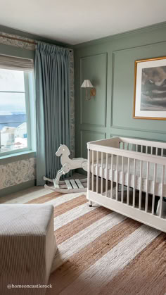 Sweet and soothing with a personalized feel, @homeoncastlerock’s nursery is the perfect balance of playful and traditional. It features the Tanner 3-in-1 Crib for an updated aesthetic. 🤍 Sage Green Accent Wall, Meadow Animals, French Country Nursery, Green Nursery Boy, Country Nursery, Nursery Layout, Gender Neutral Baby Nursery, Baby Nursery Design, Kids Rooms Inspo