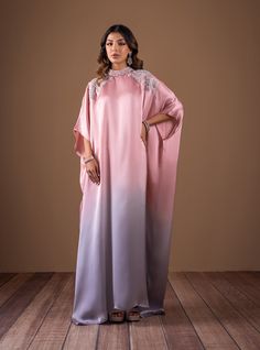 Pink Flame Pink Resham Embroidery Kaftan For Eid, Elegant Pink Kaftan With Resham Embroidery, Silk Hand Embellished Floor-length Kaftan, Hand Embellished Silk Floor-length Kaftan, Silk Kaftan With Resham Embroidery For Evening, Elegant Pink Embroidered Kaftan, Elegant Embroidered Pink Kaftan, Evening Silk Embellished Kaftan, Evening Embellished Silk Kaftan