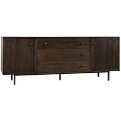 the sideboard is made from wood and has three drawers, one with two doors