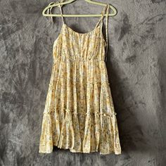 Very Pretty Floral Pattern, Very Cottagecore Coded Lol Yellow Ditsy Floral Print Mini Dress For Spring, Yellow Ditsy Floral Mini Dress For Spring, Yellow Mini Dress With Ditsy Floral Print For Spring, Yellow Casual Sundress With Ruffles, Casual Yellow Ruffled Sundress, Casual Yellow Sundress With Ruffles, Yellow Ditsy Floral Print Mini Dress, Yellow Ditsy Floral Print Sundress, Yellow Sundress With Ditsy Floral Print