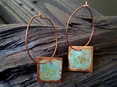 Rustic square charms dance about antiqued copper hoops. I hammered copper wire for strength and gave to the square charm a rustic Patina finish. The hoops can be dangle if i add hooks. You can send me a notice if you want to be with hooks. All my jewelry coated with protective wax finish to prevent tarnish. Available in 3 size: Medium hoops 1.5 inches / 4cm, Large hoops 2 inches / 5cm and X Large hoops 2.5 inches / 6cm *Shades of the patina vary due to the organic chemistry of the patina process Hand Forged Copper Hoop Earrings With Dangle, Hand Forged Copper Dangle Hoop Earrings, Handmade Small Hoop Copper Earrings, Handmade Small Copper Hoop Earrings, Small Bohemian Copper Hoop Earrings, Bohemian Small Hoop Copper Earrings, Bohemian Small Copper Hoop Earrings, Bohemian Bronze Electroformed Hoop Earrings, Copper Wire Earrings