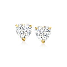 Ross-Simons - 2.50 ct. t. w. Cubic Zirconia Heart Stud Earrings in 14kt Yellow Gold. Fabulous sparkle for a nice price... What's not to love? Our sweet stud earrings flaunt 2.50 ct. t. w. heart-shaped CZs in polished 14kt yellow gold settings. Post/clutch, CZ heart stud earrings. CZ weights are diamond equivalents. Classic Cubic Zirconia Heart Cut Diamond Earrings, Classic Heart Cut Cubic Zirconia Diamond Earrings, Classic Heart-shaped Diamond Earrings With Vvs Clarity, Classic Heart Earrings With Brilliant Cut For Formal Occasions, Classic Brilliant Cut Heart Earrings For Formal Occasions, Classic Diamond Earrings With Prong Setting For Valentine's Day, Classic Heart Earrings In Brilliant Cut Diamond White, Classic Diamond Cut Earrings For Valentine's Day, Classic Diamond Heart Earrings