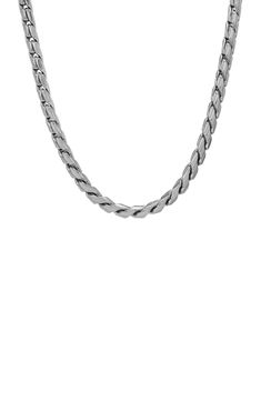 Fancy links are created from smooth stainless steel that is treated with an oxidized finish. Stainless steel Imported Gunmetal Box Chain Metal Jewelry, Gunmetal Metal Jewelry With Box Chain, Gunmetal Link Jewelry In Stainless Steel, Silver Stainless Steel Oval Link Chain Necklace, Gunmetal Link Metal Jewelry, Gunmetal Chain Link Jewelry, Modern Necklaces With Wheat Chain As Gift, Elegant Gunmetal Link Jewelry, Modern Wheat Chain Necklaces As Gift