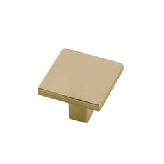 an image of a square knob in brass finish on a white background for use as a cabinet door or drawer handle