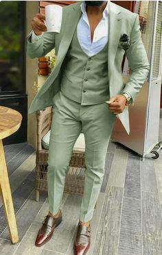 Three-Piece Green Suit for Men - Elegant Green Wedding Attire, Custom Tailored | eBay Sage Green Blazer Men, Grad Suits, Green Suits, Men Suit Wedding, Green Suit Men, Olive Green Suit, Green Wedding Suit, Mens Wedding Suits, Men Suits Wedding