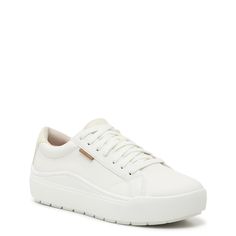 Whether youre mall walking to get in your steps or taking an afternoon stroll in the park, these womens Dr. Scholls Time Off white platform sneakers offer daily comfort with feminine flair. Made of printed fabric upper made from recycled bottles to help reduce your carbon footprint, these casual sneakers have a round toe, secure lace-up front closure, Foam lining made from recycled bottles, anti-microbial, anti-odour Insole Technology with anatomical cushioning, and a synthetic platform sole. | Casual Platform Sneakers With Cushioned Footbed For Walking, Comfortable Canvas Platform Sneakers, White Sneakers For Walking In Spring, White Sneakers For Spring Walking, Modern White Platform Sneakers With Speckled Midsole, White Canvas Platform Sneakers With Textured Sole, Comfortable Everyday Synthetic Sneakers, White Synthetic Everyday Sneakers, Everyday White Synthetic Sneakers