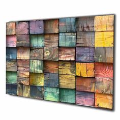 a multicolored wooden block wall with many different colors