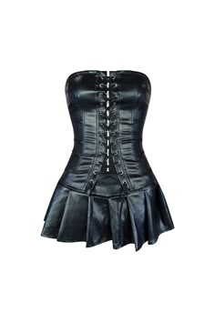 Battlefield PU Leather Corset & Skirt SET matching sets EDGE Small Black Full Corset, Leather Clothes, Leather Outfits, Corset Skirt, Micro Skirt, Casual Day Dresses, Wedding Dresses Strapless, Leather Wear, Leather Corset