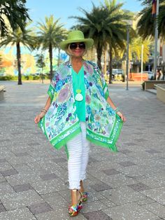 [617690] S0348-GNColorGreenThemeFlower & Leaf Spring Short Sleeve Kimono For Day Out, Multicolor Casual Spring Kimono, Casual Multicolor Spring Kimono, Spring Short Sleeve Printed Kimono, Spring Printed One-size Kimono, Printed One-size Kimono For Spring, Green One-size Kimono For Spring, One-size Green Spring Kimono, One Size Green Spring Kimono