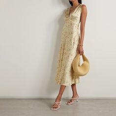 Feminine Silk Midi Dress For Garden Party, Elegant Silk Slip Dress For Garden Party, Feminine Silk Maxi Midi Dress, Chic Silk Slip Dress For Garden Party, Chic Silk Midi Dress With Floral Print, Chic Silk Dress For Garden Party, Summer Silk Midi Dress For Daywear, Silk Midi Dress For Garden Party, Chic Floral Print Silk Dress For Summer