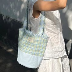 TAVIMART - Korean Sweet Blue Plaid Bucket Bag Handbag Tote Women Casual Shoulder Bag size:26*28cm Summer Handbags, Beg Tangan, Plaid Fashion, Blue Bags, Blue Plaid, Tote Handbags, New Shoes, Bucket Bag, Bags Handbags