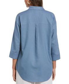 An effortless combination of comfort and style makes this Cubavera women's long sleeve shirt a welcome addition to your warm-weather wardrobe. It's crafted from smooth-draping and breathable linen-viscose fabric and features an easy popover design for a less structured look that works for day or night. 55% Linen / 45% Viscose Breathable And Smooth-Draping Linen Blend Fabric Popover Collar For Easy On And Off Versatile Solid Color High-Low Shirttail For Added Coverage Point Collar For A Polished Look Long Sleeves Machine Wash Imported | Cubavera Solid Popover Long Sleeve Shirt in Captains Blue, Size XS, Linen Blend Blue Tops With Roll-up Sleeves For Spring, Versatile Fall Blouse With Roll-up Sleeves, Casual Blouse With Roll-up Sleeves And Shirttail Hem, Relaxed Fit Blouse With Roll-up Sleeves For Spring, Casual Tops With Roll-up Sleeves And Shirttail Hem, Blue Tops With Roll-up Sleeves For Daywear, Fall Blue Blouse With Roll-up Sleeves, Chic Tops With Pockets For Casual Gatherings, Chic Casual Tops With Pockets