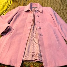 Pink Button Up Coat By Liz Claiborne Never Worn Classic Pink Outerwear With Double Button Closure, Spring Long Sleeve Pea Coat With Buttons, Pink Button-up Outerwear With Button Cuffs, Pink Outerwear With Button Closure And Lapel Collar, Classic Spring Outerwear With Covered Buttons, Pink Outerwear With Lapel Collar And Button Closure, Tailored Pink Outerwear With Button Closure, Pink Tailored Outerwear With Button Closure, Classic Spring Button-up Pea Coat