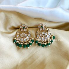 Green Tayani Premium gold plated Beads Chandbali Earrings. Gold-plated Chandbali Hoop Earrings Bollywood Style, Gold Plated Chandbali Hoop Earrings Bollywood Style, Bollywood Gold Plated Chandbali Hoop Earrings, Gold Chandbali Bridal Earrings With Dangling Beads, Bollywood Style Gold-plated Chandbali Hoop Earrings, Festive Gold Chandbalis With Dangling Beads, Festive Gold Earrings With Gold Beads, Festive Pearl Earrings With Dangling Beads For Festivals, Kundan Round Beads Temple Jewelry Earrings