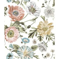 an illustration of flowers with leaves and petals on a white background in pastel colors