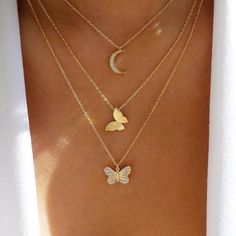 Charm Choker Necklace, Layered Choker Necklace, Layered Chokers, Multi Layer Necklace, Butterfly Pendant Necklace, Dangle Necklaces, Chain Choker Necklace, Gold Necklace Layered, Butterfly Pendant