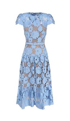 Romance Blooms in This Ornate Blue Midi Dress With Exquisite Floral Lace Appliqués. Find Chic New Party Dresses in Our Collection.