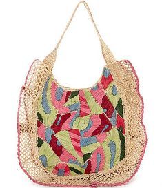 raffia: Handbags | Dillard's Casual Embroidered Straw Tote Bag, Beach Shoulder Bag With Handle Drop, Embroidered Tote Beach Bag For Shopping, Embroidered Tote Satchel For Shopping, Bohemian Satchel With Handles For Shopping, Summer Shoulder Bag With Braided Handles For Errands, Woven Bags For Spring, Woven Bags For Errands In Spring, Multicolor Beach Shoulder Bag With Top Carry Handle