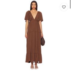 Brand New Condition Brown Maxi Dress For Date Night, Brown Maxi Dress For A Spring Day Out, Brown Rayon Maxi Length Dresses, Brown Rayon Maxi Dress, Spring Brown Maxi Dress For Date Night, Brown Maxi Dress For Spring Date Night, Brown Maxi Dress For Brunch, Brown Maxi Dress For Day Out, Brown Rayon Beach Dress