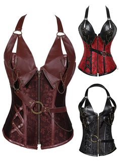 Fashion Womens Steel Boned Retro Gothic Victorian Steampunk Corset     Type: Overbust Corset   Style: Sexy   Design: This beautiful fashion corset is lace up on back, Plastic boning to support   Embellishment:Rivet,Zippers,Chain   Fabric: Brocade, cotton   Color: As Picture   Weight: 0.3kg   Occasion:These fashion corsets are perfect for parties,cosplay,club, a night out, or just a bedroom lingerie. It will make you look and feel amazing.   The corset is designed to create a wonderful hourglass Edgy Overbust Corset For Costume Party, Edgy Corset With Corset Back For Costume Party, Edgy Overbust Corset For Cosplay, Edgy Festival Corset For Halloween, Edgy Halloween Festival Corset, Punk Corset For Alternative Fashion, Edgy Underbust Corset For Costume Party, Alternative Overbust Corset For Cosplay, Edgy Overbust Corset For Alternative Fashion