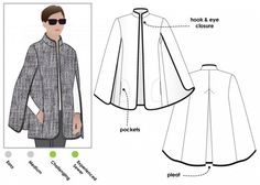 This versatile cape sewing pattern has become a wardrobe staple. Easy to wear over your jeans or a more tailored look for the office. Great for cooler days the Nell cape is a must have. Unlined with bound edges and seams gives this cape room for your creativity why not use a contrast or printed bind for an individual look. If you prefer not to bind your cape you can use a lining and turn it out. These are multi sized nested patterns printed on 60gsm paper. There are two size ranges available for Cape Coat Pattern, Mantel Cape, Cape Pattern Sewing, Style Arc, Cape Fashion, Cape Pattern, Coat Pattern Sewing, Cape Jacket, Capes For Women