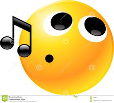 an emoticive smiley face with music notes on it's ear and eyes