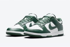 Nike Dunk Low ‘Michigan State’ Nike Dunk Low Vintage Green, Teenage Closet, Nike Shoe Laces, Nike Dunks Low, Dunks Low, Nike X Travis Scott, Casual Attire For Women, Low Air Jordan 1, Sneakers Vans