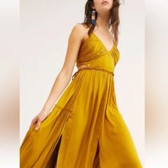 Free People Need Silky Marigold Yellow Maxi Dress. Such A Beautiful Piece, Ordered It For A Wedding But Never Worn Its Longer Than The Model Images - True Maxi For Me (I Am 5'6" And Its Floor Length) #Freepeople #Marigold #Silky #Backless #Strappy #Maxidress #Sundress Sleeveless Gold Dress For The Beach, Sleeveless Gold Beach Dresses, Gold Dress For Date Night In Summer, Gold Midi Summer Dress For Beach, Gold Midi Dress For Summer Beach, Sleeveless Gold Maxi Dress For Beach, Gold Summer Midi Dress For Beach, Chic Gold Maxi Dress For Spring, Chic Gold Maxi Dress For Date Night