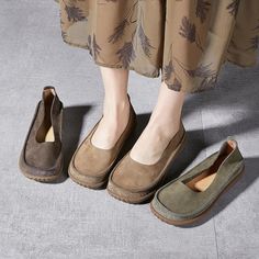 Comfortable, One of Kind. Flats online shop,|Cowhide/Calf|Rubber|Flat|Round Toe|Slip-On|Female|Pigskin|3cm|Olive Green|Dark Coffee|Khaki|36|37|38|39|40|Spring/Fall Loafer Shoes Women, Shoe Covers, Casual Flats, Toe Designs, Brunei, Leather Slip Ons, Suho, Leather Loafers, Loafers For Women