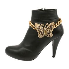 Add a touch of elegance to your boots with these Women Gold Metal Chain Boot Bracelet Shoe Butterfly Charm Sleek Boujee Anklets! 🦋👢 Featuring a charming butterfly design, these boot chains are perfect for any occasion. Made with premium quality metal, these anklets are available in stunning antique rustic gold color. #BootChain #ButterflyCharm #SleekAndStylish #bootbracelet #bootjewelry #butterflycharms 🦋 #Botanical #Animals #Flower #Western #Boots #BootChain #Charmed #Butterfly #eBay Chic Gold Anklets For Party, Metal Chain Anklets For Party, Trendy Metal Anklets For Party, Metal Anklets With Ankle Strap For Party, Metal Ankle Strap Anklets For Party, Metal Anklets For Party, Trendy Metal Chain Anklets, Elegant Metal Anklets With Ankle Strap, Party Bracelets With Chain Strap