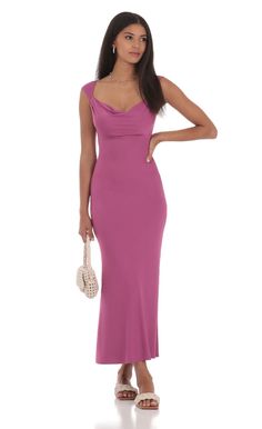 Strappy Cowl Neck Maxi Dress in Magenta | LUCY IN THE SKY Cowl Neck Maxi Dress, Magenta Dress, Light Mauve, Dark Autumn, Mauve Dress, Hand Washing, Silk Dress, Cowl Neck, Slip Dress