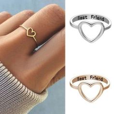 Brand New! Color: Gold Women Girl Best Friend Hollow Love Heart Ring Friendship Metal Rings Jewelry Gift Friendship Rings For 3 Best Friends, Cute Friend Rings, Friendship Rings For 5 Best Friends, Match Rings For Best Friends, Friendship Trio Rings, 3 Bff Rings, Bff Rings For 2 Cheap, Friendship Rings For 5, Cheap Blue Friendship Bracelets For Best Friend