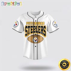 NFL Pittsburgh Steelers Baseball Jersey Symbol Steel City Football Dynasty White Jersey Shirt is a stylish and high-quality fashion item inspired by American football. It’s meticulously designed with team logos, names, and numbers, reflecting team loyalty. Made from premium materials, it offers comfort and breathability. Whether worn for sports or as a fashion statement, this jersey symbolizes passion for American football and showcases team pride with its vibrant colors and unique pattern 32 Nfl Teams, Nfl Outfits, Custom Baseball Jersey, Nfl Sports, Nfl Logo, Steel City, White Jersey, Jersey Design, Baseball Jerseys