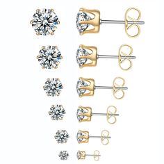 PRICES MAY VARY. 【SET OF 6 PAIRS】Package includes 6 pairs of gold stud earrings for women in 6 sizes, 3mm/4mm/5mm/6mm/7mm/8mm, pin size: 10 mm, the butterfly earrings backs add extra protection for you. 【HEALTHY MATERIAL】316L stainless surgical steel makes these earrings for women,100% nickel-free and lead-free,fit for any sensitive skins,no allergic reaction ,no turn your ear green . 【AAA+ CUBIC ZIRCONIA】Classic stud earrings ,high polished and smooth surface, encrusted with shiny cubic zirconia，made of high quality AAA+ cubic zirconia，perfect for all dressing styles with elegant and temperament ,make you get more appreciation from others. Allergic Reaction, Steel Earrings, Gold Stud Earrings, Zirconia Earrings, Stud Earrings For Women, Gold Stud, Butterfly Earrings, Stud Earrings Set, Stainless Steel Earrings