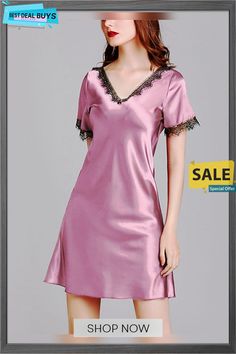 Women's Sheath Dress A Line Dress Mini Dress Polyester Daily Sexy Lace Patchwork Color Block V Neck Home Lounge Pink Wine Spring Summer 1x S M L Elegant Short Sleeve Night Dress, Elegant Short Sleeve Dresses For Night, Fitted V-neck Mini Dress For Sleep, Pink Fitted Mini Dress For Night, Pink V-neck Sleep Mini Dress, Pink V-neck Mini Dress For Sleep, Home Lounge, Womens Sheath Dress, Pink Wine