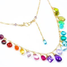 Rainbow Gemstone Necklace Rainbow Necklace Semi Precious Gemstone Necklace Multi Gemstone Drop Necklace Statement Colorful Necklace Gold 14K (21790 - 6) Multicolor Fine Jewelry Gemstones For Jewelry Making, Fine Jewelry Multicolor Gemstones For Jewelry Making, Multicolor Fine Gemstones For Jewelry Making, Colorful Gemstone Necklaces For Gifts, Rainbow Multi-stone Jewelry For Party, Elegant Rainbow Jewelry With Gemstone Accents, Multicolor Briolette Gemstones As A Gift, Multicolor Briolette Gemstones For Gifts, Dazzling Multicolor Jewelry With Gemstone Accents