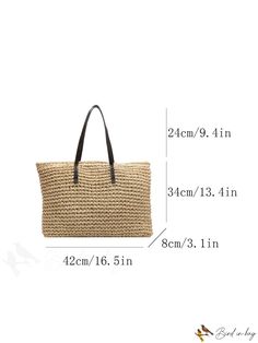 BirdinBag - Spacious Summer Straw Beach Bag - Minimalist Style for Travel & Vacation Paper Sizes Chart, Straw Beach Bag, Beige Bag, Inch Bag, Beach Travel, Bags Tote, Bag Style, Design Product, Travel Vacation