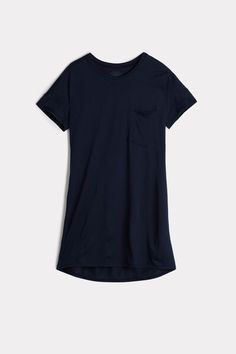 Short sleeve nightshirt in ultrafresh cotton with front pocket. Light and comfortable fabric. Night Shirt, Shirts & Tops, Short Sleeve Dresses, In Italy, T Shirts For Women, Italy, Navy, Women's Top, Fabric