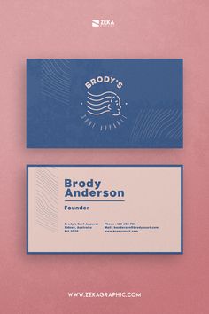 two business cards on top of each other in blue and white with the words, brady anderson