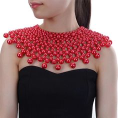 Beaded Statement Necklaces For Women Collar Beads Choker Maxi Necklace. This necklace with add elegance to any outfit. Perfect choice for a gift. Material: Resin Pendant Size:120*500 mm Length:550-450 mm Weight: 285 grams Elegant Pearl Spacer Beads, Red Beaded Pearl Necklace For Party, Elegant Beaded Choker, Red Pearl Necklace For Party, Pearl Choker With Round Beads, Party Necklaces With Polished Round Beads, Round Polished Beads Necklace For Party, Formal Beaded Necklaces With Round Beads, Elegant Bib Necklace With Beaded Chain