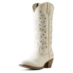 Beautiful craftsmanship meets everyday wearability. With a traditional profile and pretty, feminine stitching, this elegant boot looks as good with a flowy dress as it does with skinny jeans. Desert Holly Western Boot | Product Features : 0 : ATS® technology provides ergonomic support on uneven terrain, 1 : Hand-nailed vegetable-tanned leather sole | Women's Desert Holly Western Boots in Crema Full-grain leather, Size: 6.5 B / Medium by Ariat Rush Outfits, Bridal Boots, Elegant Boots, Womens Work Boots, Ariat Boots, Western Boots Women, Western Boot, Crazy Shoes, Flowy Dress